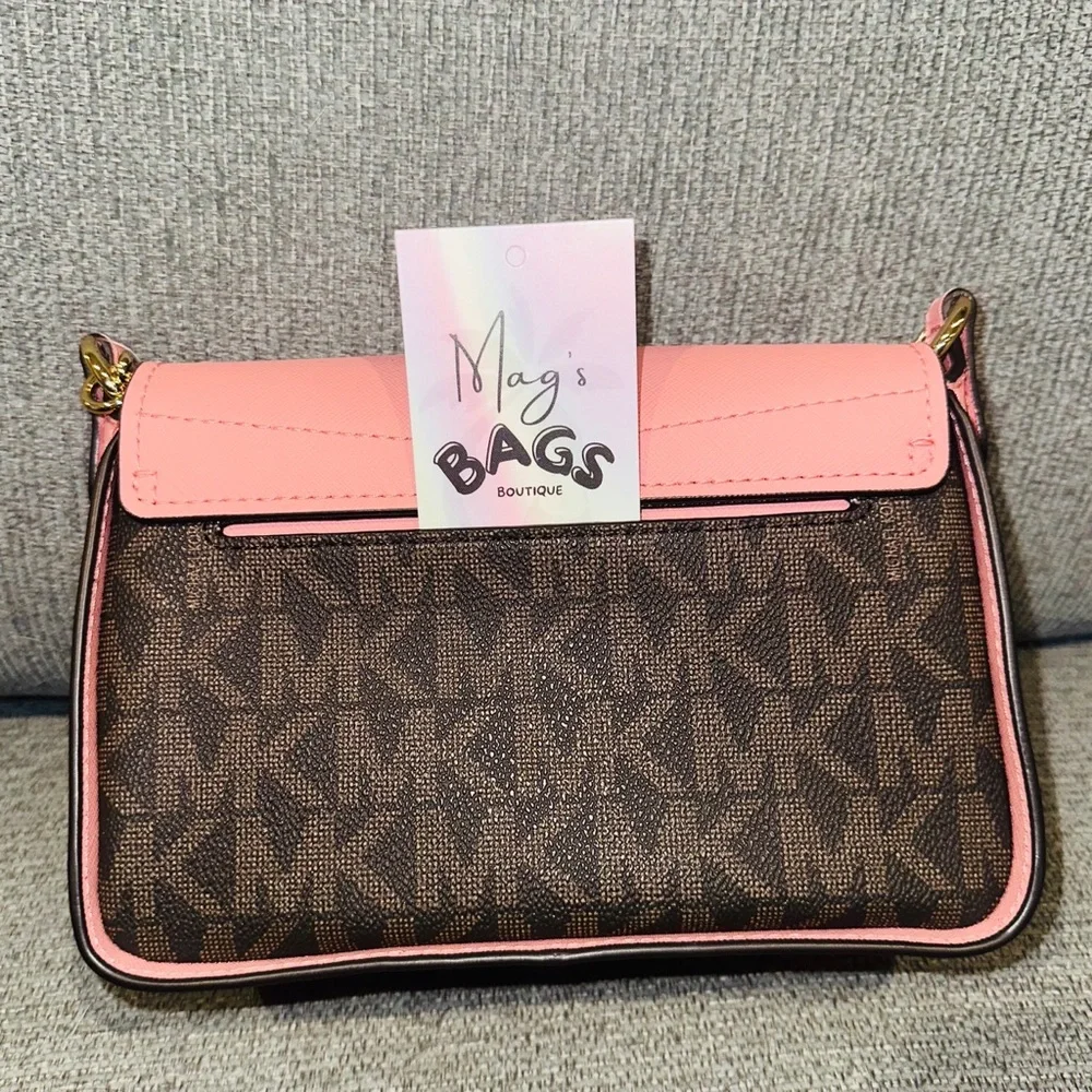 Michael Kors: MK Logo Signature Monogram Flap Primrose Crossbody Bag - Picture 5 of 13